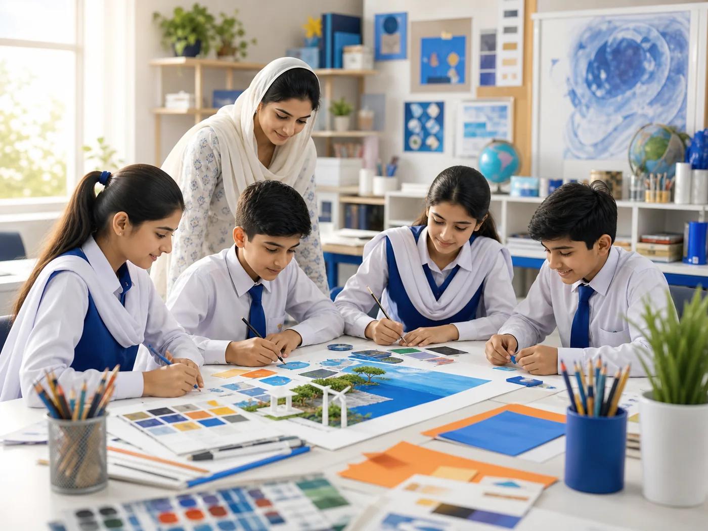 Students working together on a creative school project